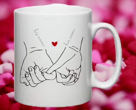ceramic couple holding hands mug personalised