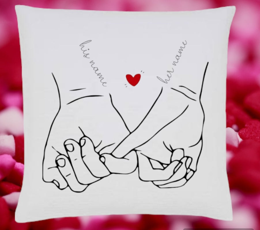 personalised couple holding hands cushion