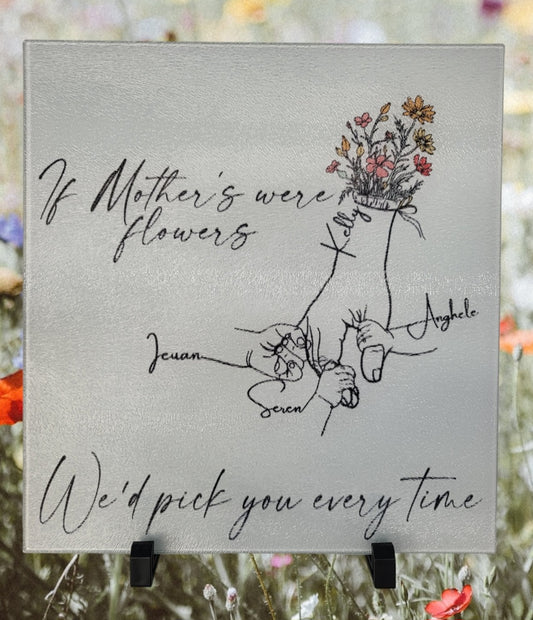 if mothers were flowers personalised glass chopping board/worktop saver
