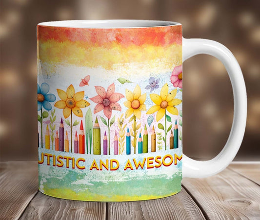 autistic and awesome print mug